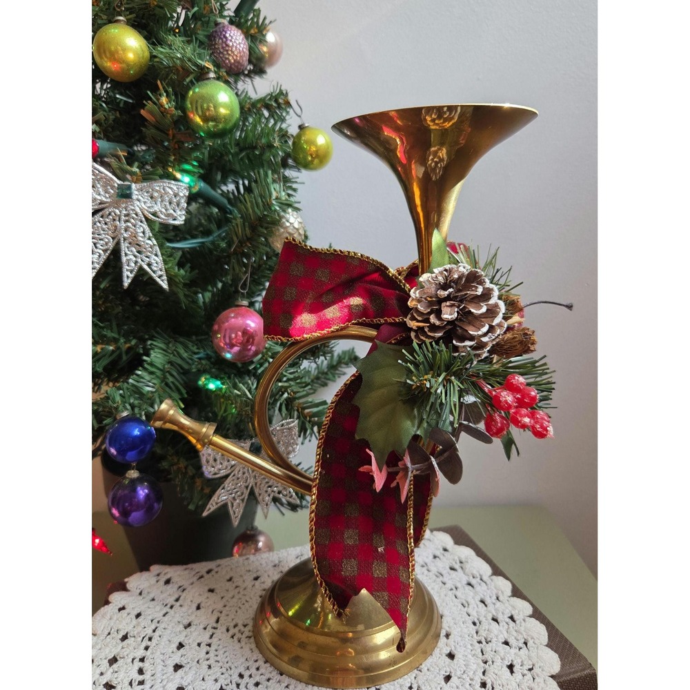 Vintage Brass French Horn Candle Holder Christmas Decor – Made in India